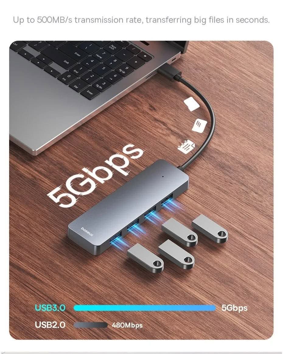 Hub USB 4 em 1 Baseus de Alta Velocidade com Múltiplas Portas