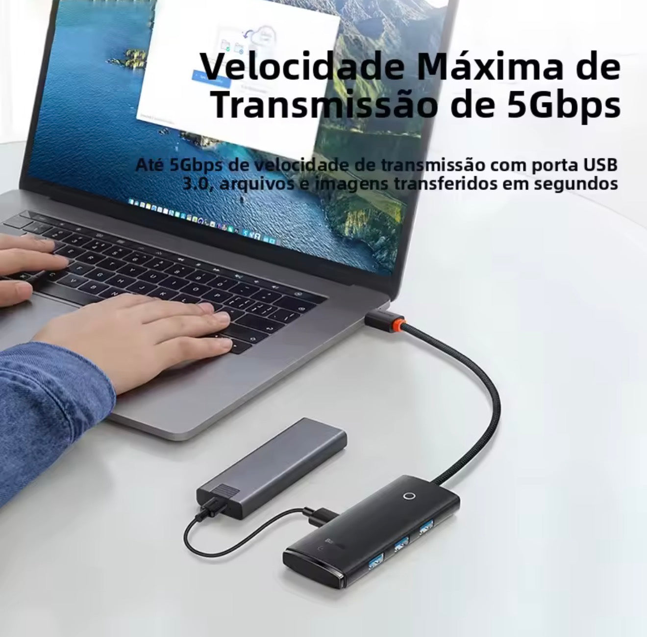 Hub USB-C Baseus 4 em 1 — Expanda Seu Notebook com Velocidade Máxima