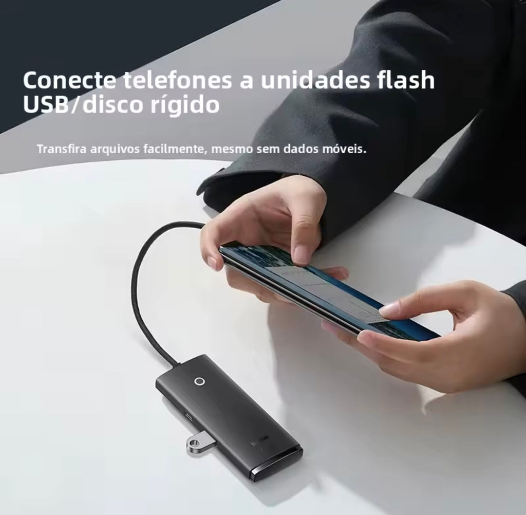 Hub USB-C Baseus 4 em 1 — Expanda Seu Notebook com Velocidade Máxima