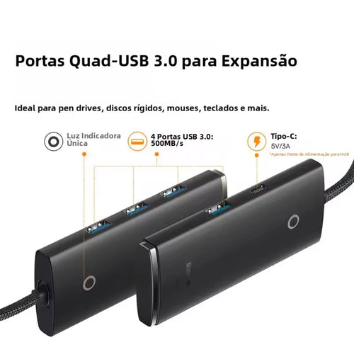 Hub USB-C Baseus 4 em 1 — Expanda Seu Notebook com Velocidade Máxima