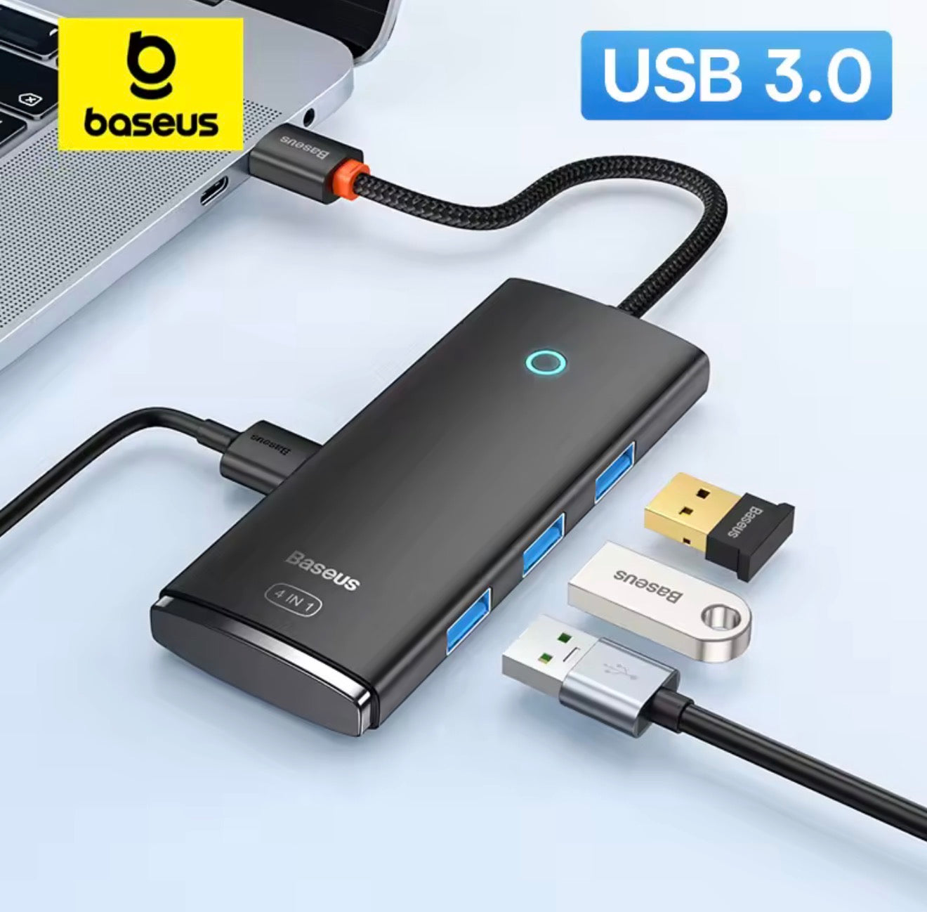Hub USB-C Baseus 4 em 1 — Expanda Seu Notebook com Velocidade Máxima